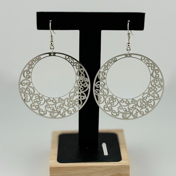 Giant Hooped Filigree Medallion Drop Earrings - Picture 1 of 2